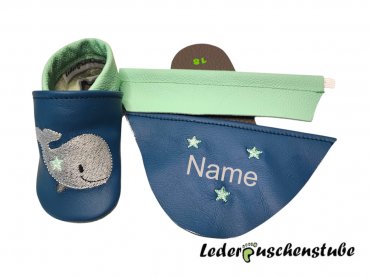 Grösse 18 Lederpuschen Namen Wal mit Stern